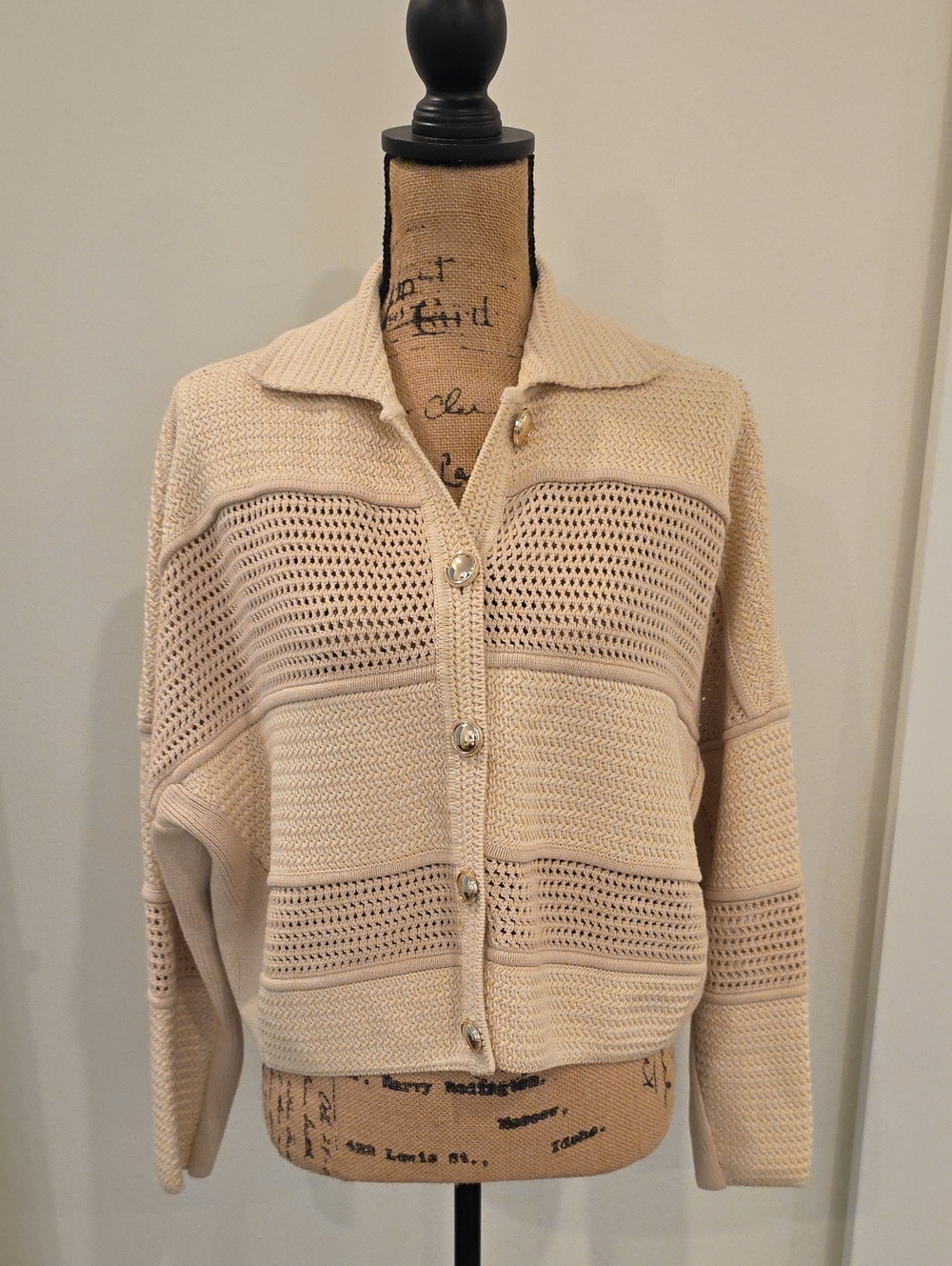 ba&sh Cream Open-Weave Button Cardigan - Picture 4 of 11